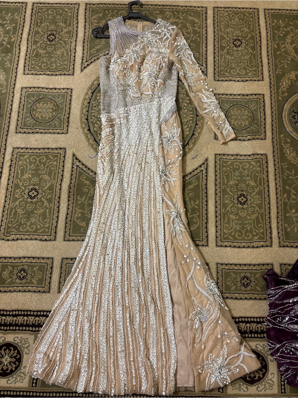 Embellished Nude Beaded Evening Gown
